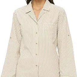 ammarzo Cotton Striped Shirt and Shorts Set for Women's - Pajama Co-Ord Set with Full Sleeves, Button-Down Shirt & Shorts, Lounge Set, Pearl Blush-picture-22