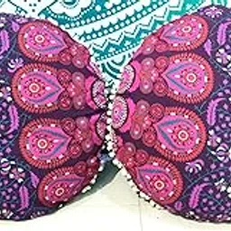 INDIAN CRAFT CASTLE 24" Barmeri Large Floor Pillow Cover Cushion Meditation Seating Ottoman Throw Cover Hippie Decorative Zipped Bohemian Pouf Ottoman Pom Pom Cases 24" Round Set of 2 (Pink Mirchi)-image-12