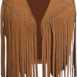 verdusa Women's Fringe Vest Crop Jacket 70s Hippie Faux Suede Tassel Cardigan-picture-46