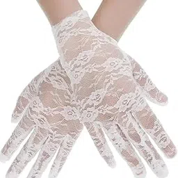 Floral Lace Gloves, White, Short Length, Wedding Accessory white net gloves-picture-10