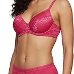Women's Cotton Net Full Coverage Underwire Lace Bra with Matching Brief 2 Piece Set-picture-54