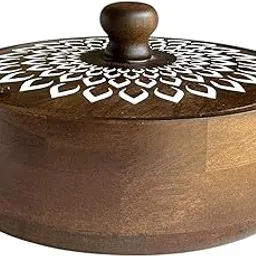 Metaleaf Wooden Roti and Chapati Box with Handpainted Mandala Art - Chapati Storage Container with Lid - Decorative Wooden Casserole with Mandala Print-picture-35