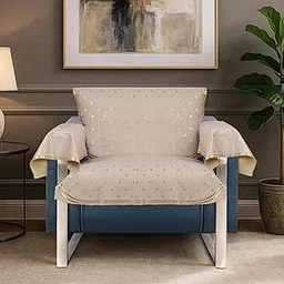 Premium Soft Leather-Feel Beige Sofa Cover with Elegant Foil Print Design Anti-Slip 1 Seater Sofa Cover with Arm Rest | Seat Protector for Living Room | Durable & Stylish Slipcover-picture-25