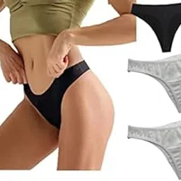 Women Cotton Comfortable Fabric Daily Use Regular Wear Mid Rise Thong Panty G-String Panties Pack of 3 - Black White White-picture-22