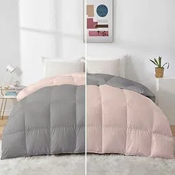 Razzai 500 GSM Winter Comforter Premium Collection Quilted Revesible Comforter (90" x 100" Inches/228cm x 254cm) - Double Bed Comforter|Silver/Peach| TC - 400-image-3