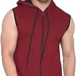 tfurnish Men's Sleeveless Zip-Up Hoodie | Casual Gymwear Vest with Contrast Hem & Drawstring Hood-picture-54