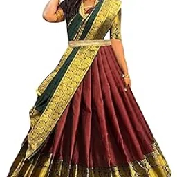 Traditional and Beautifull South Indian Pattu Lehenga Choli for Women-image-37