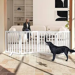 Belief Foldable Wooden Pet Gate for Dogs & Cats – Indoor Safety Barrier for Doorways, Hallways & Stairs | Free-Standing, Portable White Dog Fence – 3 Panel, 60 cm Height (【4 Panels 】 78‘’W x 24''H)-picture-34