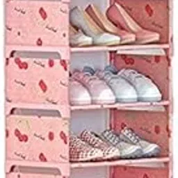 6-Tier Shoe Rack Organiser, Pink Cherry Pattern, Non-woven Fabric Storage Cabinet, Holds 18-24 Pairs-picture-12