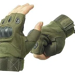Tactical Military Gloves with Hard Knuckle Protection, Army Green, Full Finger Combat Gloves for Bike Riders/Cycling Leather - Army Green, Standard (Half- Finger)-image-42