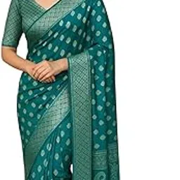 Traditional Teal Green Silk Saree with Geometric Motifs, Zari Border, Matching Blouse-picture-57