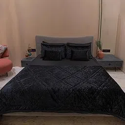 Crushed Velvet Quilted Luxurious 3Pcs Comforter Set & Pillow Covers Premium Plush, Ultra Soft Fluffy & Lightweight, Smooth & Skin Friendly AC Blanket for All-Season (Black)-image-18