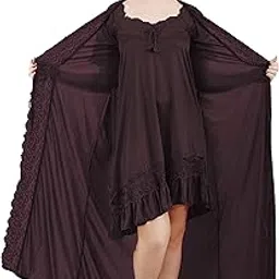 Women's Satin Solid Maxi Length Nighty with Robe (Size - Free Size) (Nightwear Set Pack of 2)-image-6