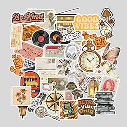 Aesthetic Retro Self Adhesive Stickers Pack 50 Pcs, Cute Vintage Vinyl Waterproof Boho Stickers Scrapbooks, Laptops, Guitars, Phones, Pads, Skateboards, Bicycles, Motorcycles, Helmets-picture-55