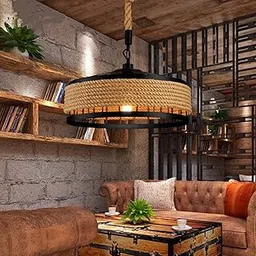 C&K Modern Rope Metal Basket Pendant Light, Retro Industrial Hanging Light, Ceiling Hanging lamp for Living Room, Home, Bedroom, Indoor & Outdoor Lighting (tokari with Bulb (Pack of 1))-image-64