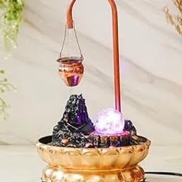 CRAFT SMITH Copper Polyresin Shiva Tabletop Indoor Water Fountain with Crystal Ball and LED Light for Home Decor (19.5 x 19.5 x 34.5 CM : Color - Copper | Weight - 720)-image-19