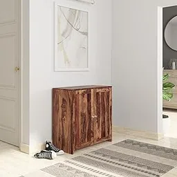 Amazon Brand - Solimo Bondiss Solid Sheesham Wood Shoe Storage Cabinet, Natural Finish, 2 Doors-image-96