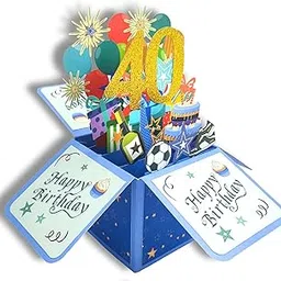 JanYoo 40th Happy Birthday Card 3D Pop Up Cake Birthday Cards Greeting Cards 40th Gift Funny Paper Pop-Up with Envelopes for Friend Dad Husband (Blue)-picture-18