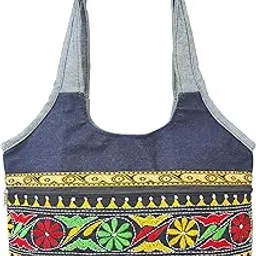 jai sharada emporium Denim Shoulder Hobo/Tote Shopper bag with Embroidery Patchwork for Women and Girls (14 x 3 x 11 Inches, L x W x H)-picture-47