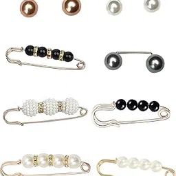 8Pcs Saree Pin for Pleats, Safety Pins for Women Saree with Pearl Accents, Brooch Pin for Women Clothing, Hijab Pins and Special Occasions-image-3