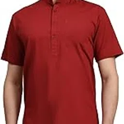 amazon brand - anarva Men's Pure Cotton Solid Kurta Long Sleeves Band Collar Casual Shirt-picture-11