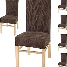 Yellow Weaves Elastic Stretchable Dining Chair Covers, Removable Washable Elastic Self Jacquard Dining Chair Covers (Set of 6, Coffee)-image-7