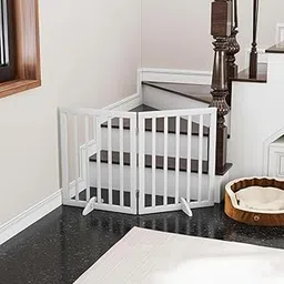 Wooden Freestanding Foldable Pet Gate for Dogs and Kids, Over Fence, Dog Gate Barrier, Dog Partition for Your pet and Baby Protection (White, 2-Panel)-picture-21