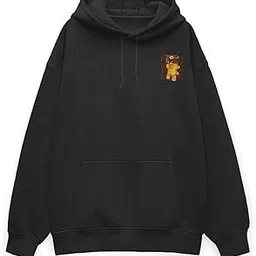 Premium Cotton Oversized Hoodie, White, 400 GSM Heavyweight Fabric, Unisex Streetwear with Embroidered Teddy Design, Long Sleeve Pullover for Adults (in, Alpha, L, Regular, Black)-picture-35