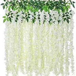 12pack Artificial Wisteria Vine Ratta Fake Wisteria Hanging Garland Silk Long Hanging Bush Flowers String Home Party Wedding Decor (White)-picture-29