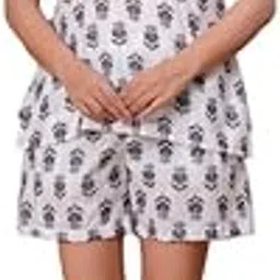 sudira Women's Pure Cotton Printed Top & Shorts Set, Nightsuit Set, Sleepwear, Loungewear-picture-23