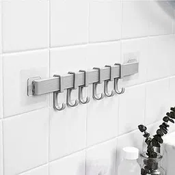 Oariv 6 in 1 Adjustable Storage Slider Hooks Hanger for The Kitchen, Bathroom, Bedroom, and Office Self Adhesive Wall Hanging Organizer (Pack of 2)-picture-22
