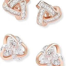 zaveri pearls Set of 2 Rose Gold Contemporary Cubic Zirconia Brass Stud Earrings For Women-ZPFK11150-picture-32