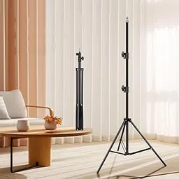 MOBONE Portable 7 Feet (84 Inch) Long Tripod Stand with Adjustable Mobile Clip Holder Tripod (Black, Supports Up to 500 g) image 1