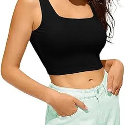 the blazze Women's & Girls' Solid Ribbed Square Neck Slim Fit Tank Tops L2609-picture-17