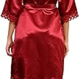 THE BRIDE MADE Luxury Bride robe, Lace Maroon Satin Robe with Bride Embroidery, Golden, Free Size-picture-24