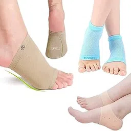 FLYWELL Arch Support Sleeves Sock For Comfort Gel Pad Cushions For Foot Pain Relief 1 Pair, Moisturizing Gel Heel Socks 1 Pair,Silicone Heel Pad Socks 1Pair,|Pack Of-3,Multicolour-image-90