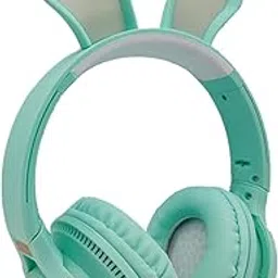 Wireless Bluetooth Headphones for Kids | Cute Rabbit LED Light | Foldable | Stereo Over Ear with Microphone | Call Function | TF Card | for iPhone | IPad | Smartphone | Laptop | PC | TV (Green)-picture-36