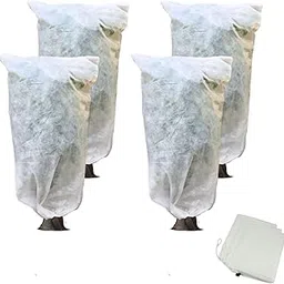 Lesiyou 4 Packs Reusable Plant Covers with Drawstring for Winter Frost Protection, 31.5x23.5 Inch, White-picture-23