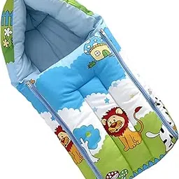 Filloxy Baby Sleeping Bag in Muslin Cotton Material for Newborns | Soft & Skin Friendly Wrapper Lightweight Cushioned Infant Sack Easy to Carry Wash 0-6 Months (Blue Jungle) (Blue Jungle)-image-78