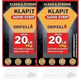 KLAPiT Super Strip Gripzilla 1 Inch Pre-Cut Heavy Duty, Double Sided Squares Holds 9KG Clear Waterproof Nano Tape, Strong Adhesion Instant Use - Wall Wood Tile Glass Metal Stone, Indoor Outdoor 32pc-picture-25