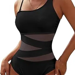 blooming jelly Women's Sexy One Piece Bathing Suits One Shoulder Swimsuits Slimming Mesh Swimwear-picture-37