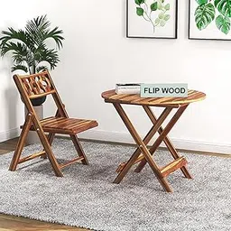 FLIP WOOD Wooden Patio Seating Chair and Table Set for Outdoor Balcony Garden Furniture Coffee Table with 1 Tables and 1 Chair Set (Brown) (Teak Finish)-picture-41