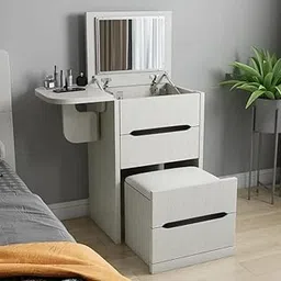 Engineered Wood Ng Decor Nordic Flip Top White Makeup Vanity Mini With Stool & Mirror-image-78