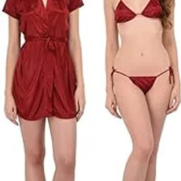 you forever Womens Night Wear Satin Silky Robe Womens and Lingerie Bikini Set-picture-44