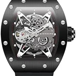 giordano Automatic Wrist Watch for Men - Open Skeleton Dial | Brushed Steel Case Mechanical Movement with Silicone Strap-picture-14