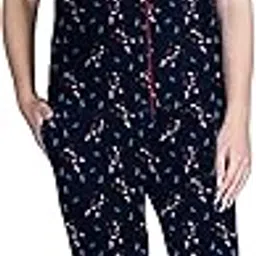 Women's Cotton Shirt and Pyjama Printed Night Suit Blue-image-3