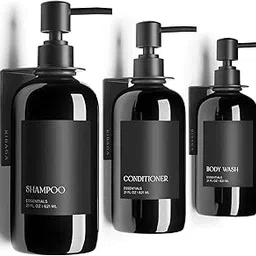 TEKCOOL Refillable Shampoo and Conditioner Dispenser Shower Soap Dispenser Wall Mounted Black Metal Organiser Plastic Bottles Black Pump Shampoo Dispenser, Shower Dispenser Chamber 500ML Bottle (3pc).-image-3