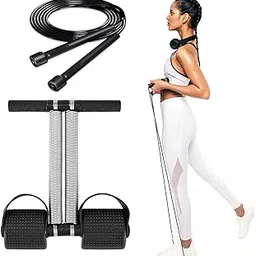 Dubbell Spring Tummy Trimmer & Skipping Rope for Men and Women Adjustable Height Speed for Women, Girls Rassi Exercise, Gym, Sports Fitness-picture-20