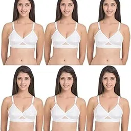 vestavia Women's 100% Cotton Non-Padded Pack of 6, Wirefree Full Coverage Bra's for Woman Everyday T-Shirt Bra Combo White-picture-21