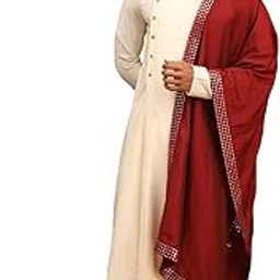 vastramay Men's Viscose Blend Kurta Pyjama Set With Dupatta | Angrakha Design Asymmetrical Pleated Viscose Kurta. Comes with solid Pyjama And Mirror Dupatta.-picture-56